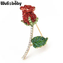 Wuli & bébé classique grand rouge strass Rose fleur broches femmes alliage plantes mariages fête Banquet broche broches