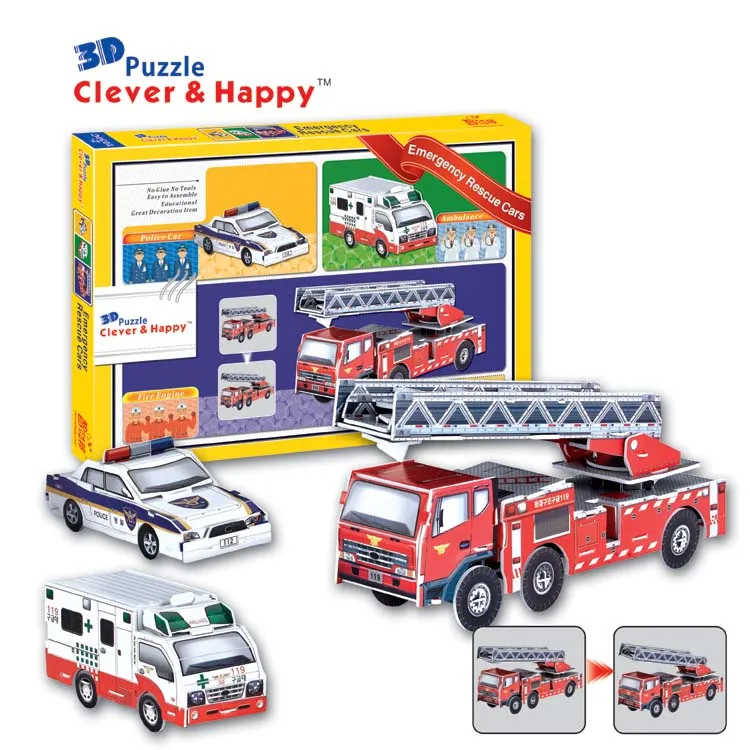 

2014 new clever&happy land 3d puzzle model Emergency Rescue Cars adult puzzle diy paper model educational toys paper