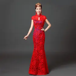 Винтаж китайский Стиль Кружева Cheongsam свадебное платье в стиле ретро пикантные тонкие длинные платье брак Qipao вечерние вечернее платье Vestidos