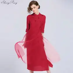 Новый стиль красный аозай Китайская традиционная Элегантное Длинное платье Ципао халат chinoise Современные вечерние desses cheongsam V731