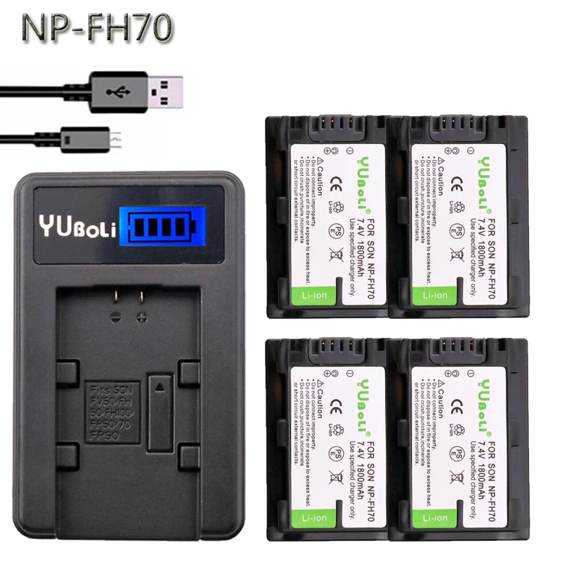 4 шт. 1800 мА · ч NP-FH70 NP FH70 NPFH70 зарядное устройство с ЖК-дисплеем для Sony HDR-CX12E HDR-CX7E