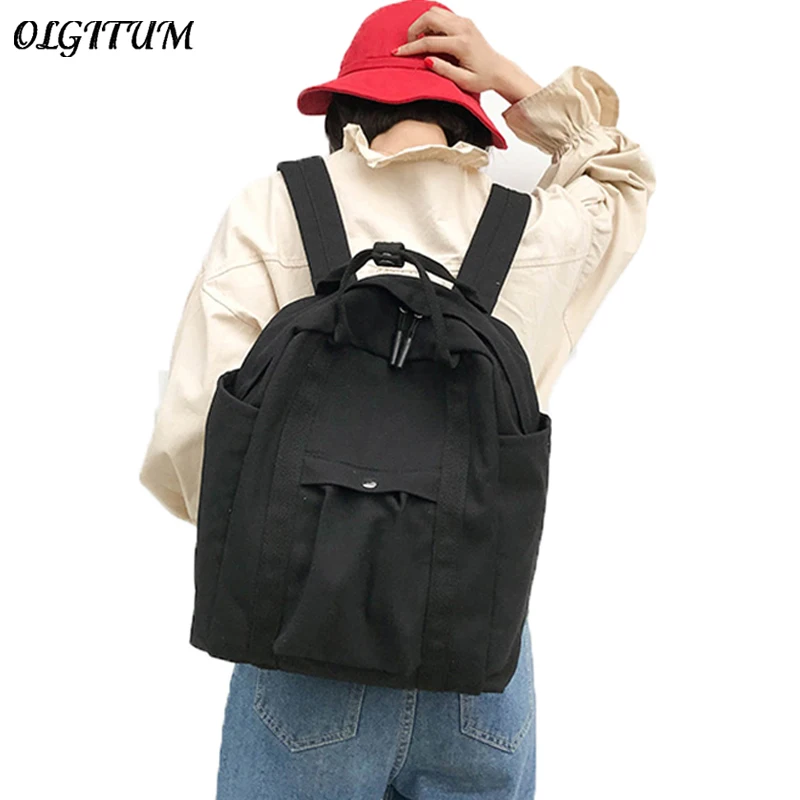 

Unisex Simple Literary Backpack New Wild Black Travel Backpack For Teen Girl Personality Big Capacity Tote Student School Bag