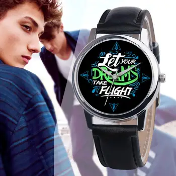 

Let Your Dreams Take Flight Letter Dial Faux Leather Band Quartz Wrist Watch