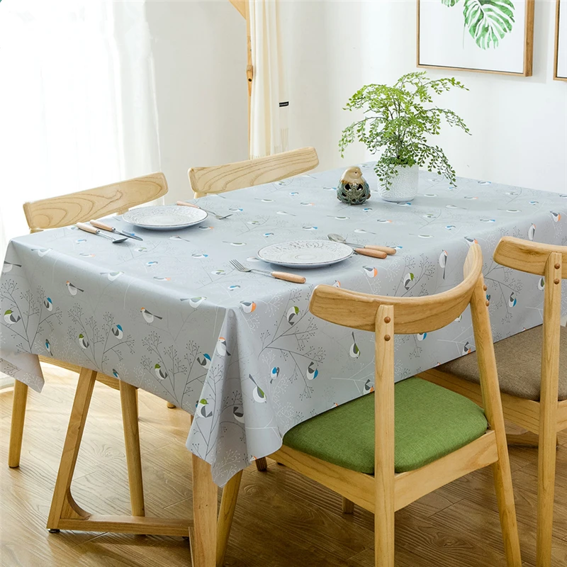 Lovely Cartoon Bird Waterproof Tablecloth Fabric Table Cover Pastoral Pvc Table Cloth For Table Decor Oilproof For Home Kitchen