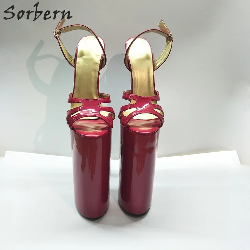 Chaussures Grande 30 Cm Ouvert Femmes rouge forme D'été custom Noir Spectacle Extrême De Haute Super Sandales Talons Parti Color Plate Sandale Mince Sorbern Taille Épaisse qtERvOnwII