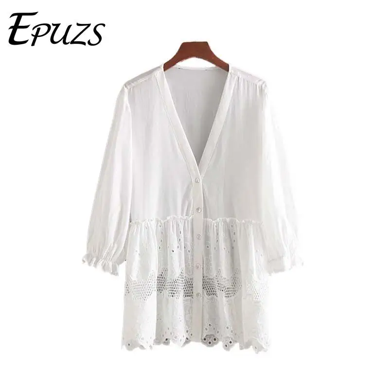 

Summer cardigan long shirt Vintage embroidery white blouse women casual chic ladies tops korean fashion boho clothes 2019