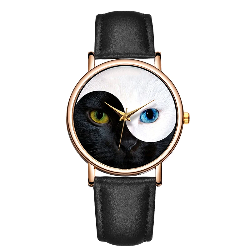 

Cute Cat Gleaming Eyes Dial Lady Wrist Watch Woman Relojes Feminino Rose Gold Case Relojes Women's Watch Ladies Watches Dress