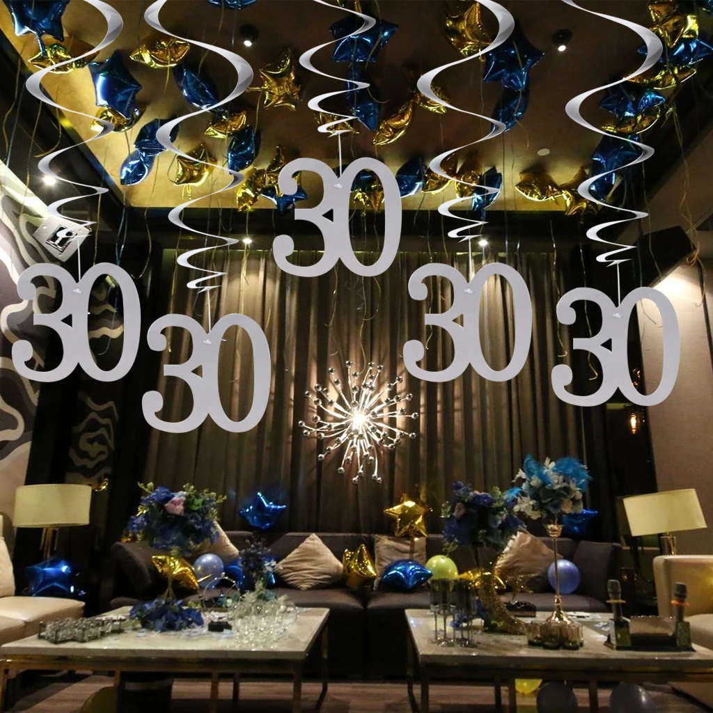 Pieces of 12 Numbers 30 40 50 60 Ceiling Streamers Swirl Spirals Ornament Birthday Anniversary Party Hanging Decor