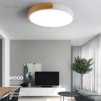 

Round Wooden LED Ceiling Lights With Remote Control Macaron color Ceiling Lamp For Living Room Dining Kitchen Lighting Fixtures