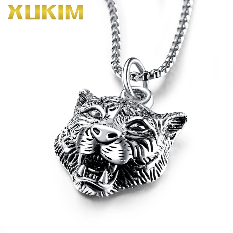 PO418 G Xukim ювелирные изделия панк Золотой тигр животное кулон с цепочкой ожерелье