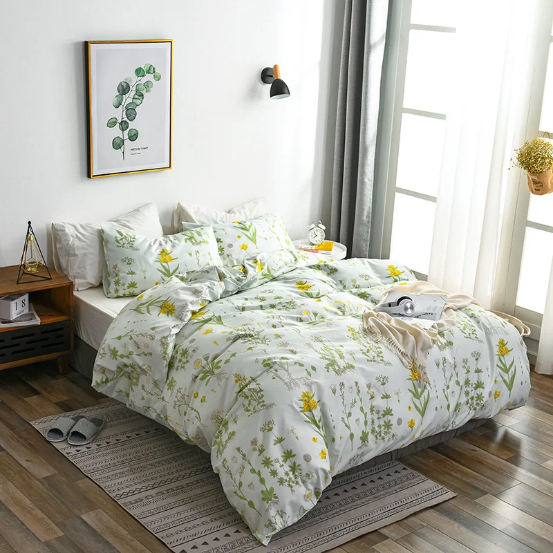 

Bright Flower Printing Duvet Cover Set Pastoral Style Bedding Sets Queeen Size 2/3 pcs Soft Comfortable Bed Covers BedLinen