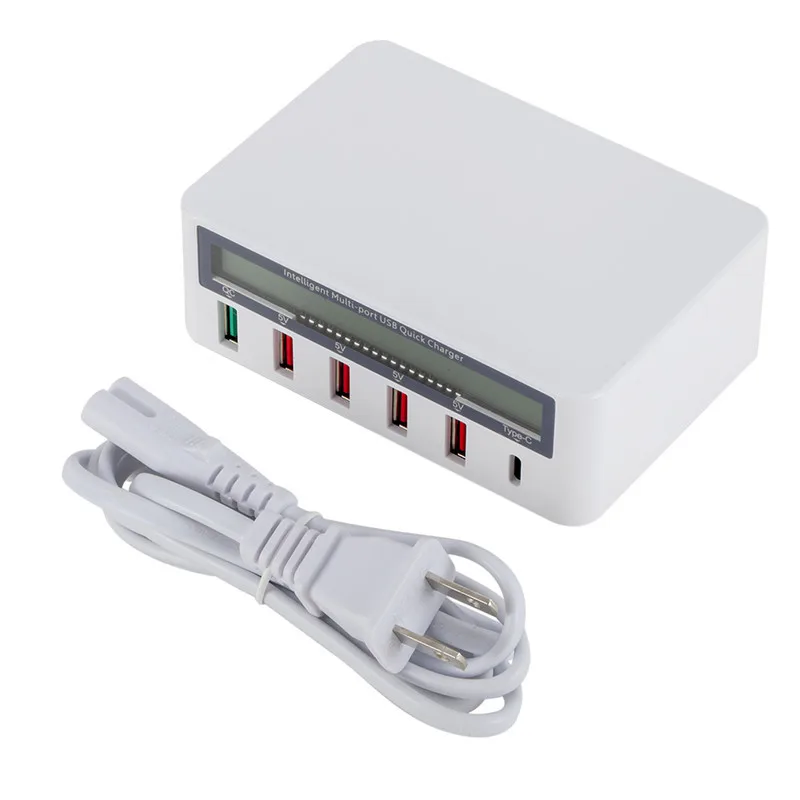 

USB QC 3.0 Fast Charing Socket 5 USB Ports Rapid Charger Patch Panel UK/US/EU/AU AC 100-240V LCD Display Current Voltage