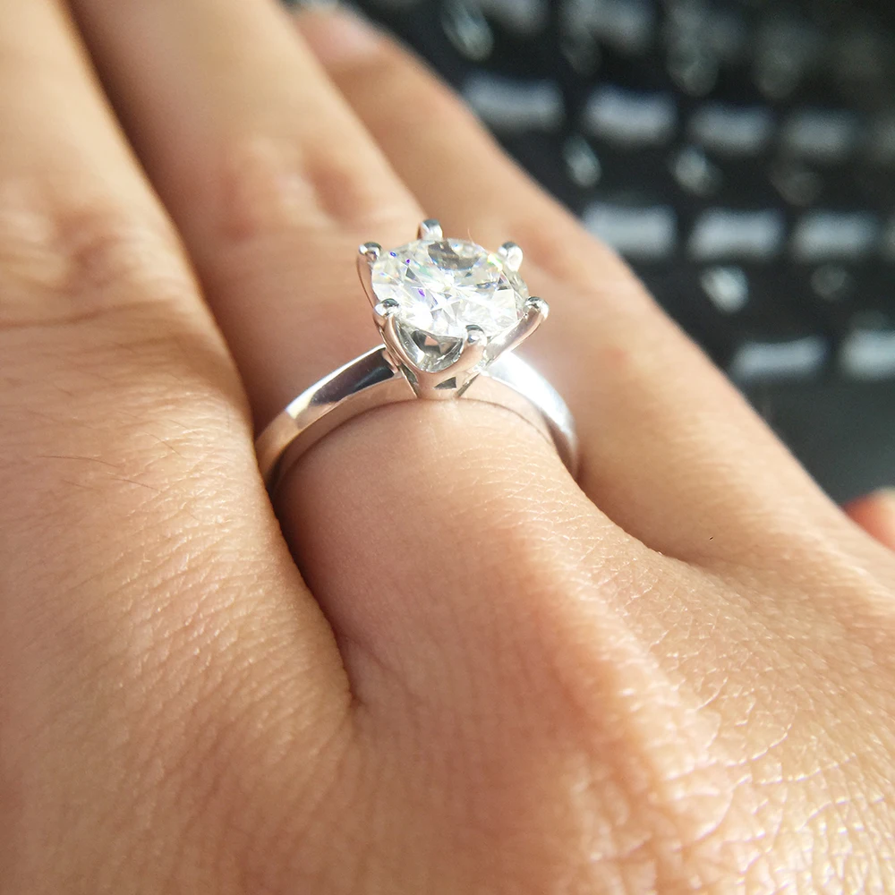 14 к белое золото покрытое серебром 3.0ct 9 мм круглая огранка DF муассанит обручальное кольцо юбилейное кольцо Муассанит кольцо для женщин