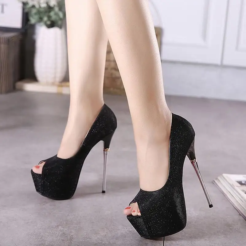 

2016 new Women's Pumps Thin High Heels Pumps Nude Pumps Peep Toe High Heel Wedding Party Dress Shoes 16cm Women Seasons Shoes