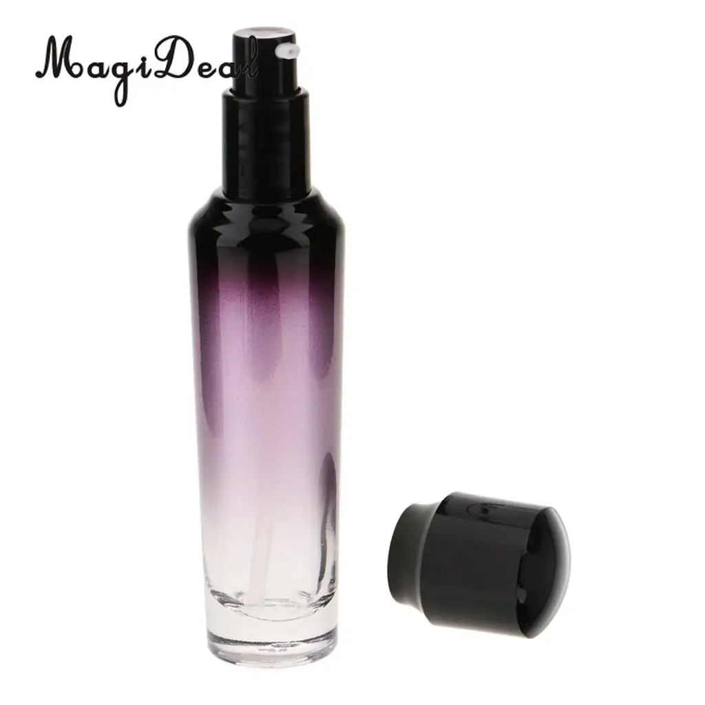 55ml/100ml Purple Glass Travel Empty Bottle with Black Treatment/Lotion Pump for Aromatherapy Lotions Beauty Gels Serums
