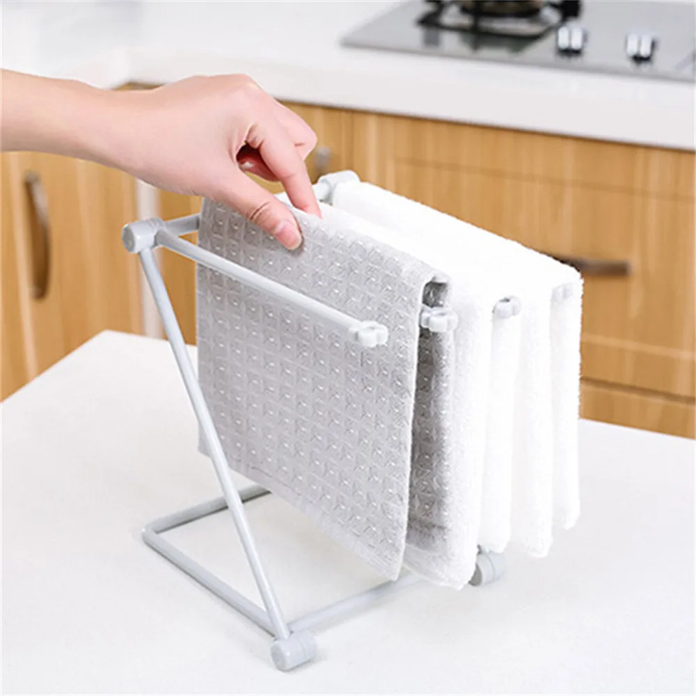 Foldable Vertical Rags Kitchen Towels Hanger Table Storage Rack Cup