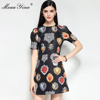 

MoaaYina 2018 High Quality Fashion Designer Runway Dress Spring Women Puff Sleeves Jacquard Floral Print Casual Vintage Dress