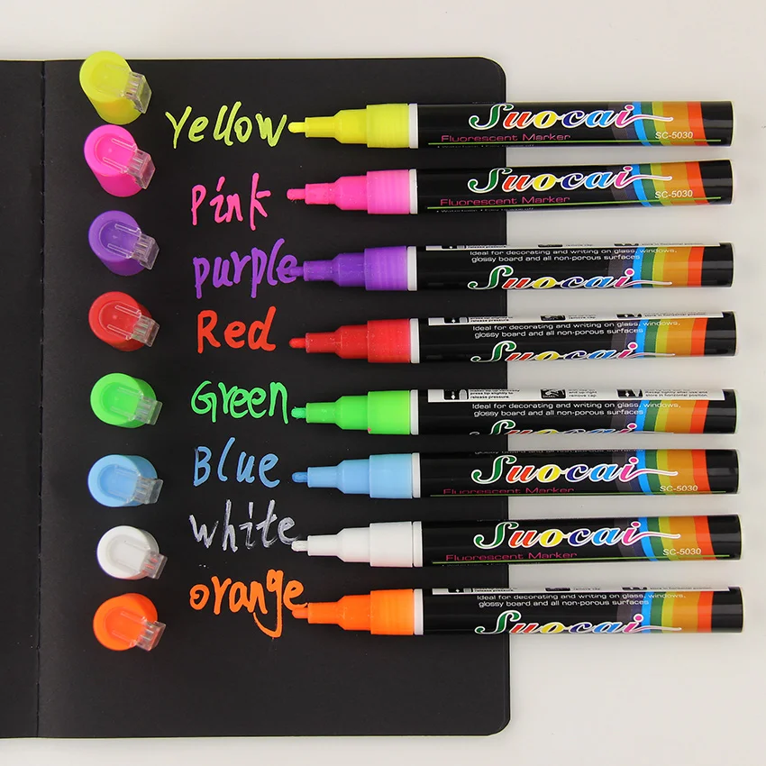 2 PCS Liquid Chalk Marker Pens Erasable Multi Colored Highlighters LED