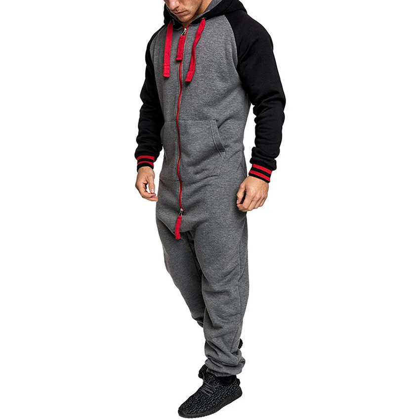 

New High Quality Men's Jumpsuits Winter and Autumn 2019 with Hip-hop Leisure suit for Men Splicing Long Sleeve Male Clothes