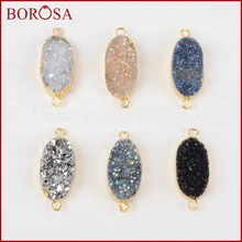 BOROSA Drusy Хрустальный соединитель Шарм, овальный золотой цвет натуральный кристалл Druzy Титан Радуга соединитель двойной Bails G1285