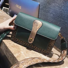 ETAILL 2018 Pu Leather Snakeskin Shoulder Bag Rivet Female Simple Luxury Brand Crossbody Bags Colorful Wide Strap Messenger Bag