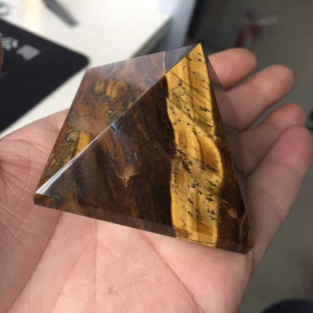 dohaibogoo crystal pyramid 2 inch Beacutiful and Colorful Natural Gold Tiger Eyer Carved Pyramid Figurines Reiki Chakra Ornament | Дом и сад