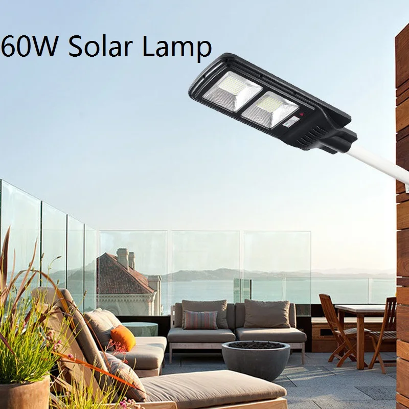 

Smuxi 60W LED Solar Street Light 80 LED Wall Lamp Light Control+Radar PIR Sensing+Timer Waterproof for Street Garden Yard