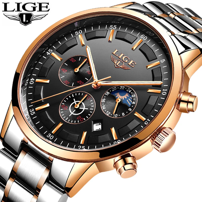 

LIGE Fashion Mens Watches Top Brand Luxury Business Waterproof Quartz Watch Men Full Steel Sport Wristwatch Relogio Masculino