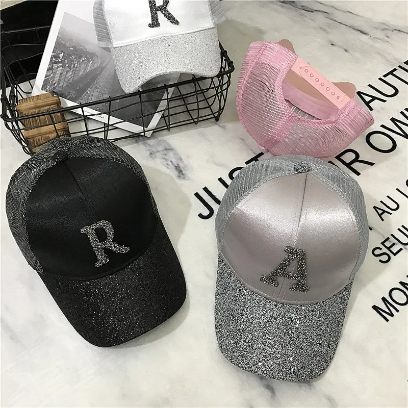 

Newest Autumn Women's Rhinestone Letter Baseball Caps Adult Men Patchwork Silk Cotton Casual Snapback Hats Hip Hop Bone Gorras