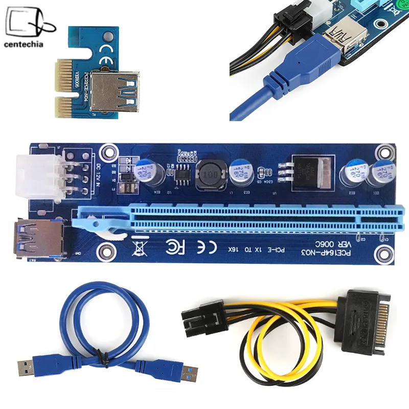 2017 50 см PCIe PCI E Express Riser Card 1x к 16x USB 3 0 кабель для передачи данных SATA 6Pin IDE Molex Power BTC Miner