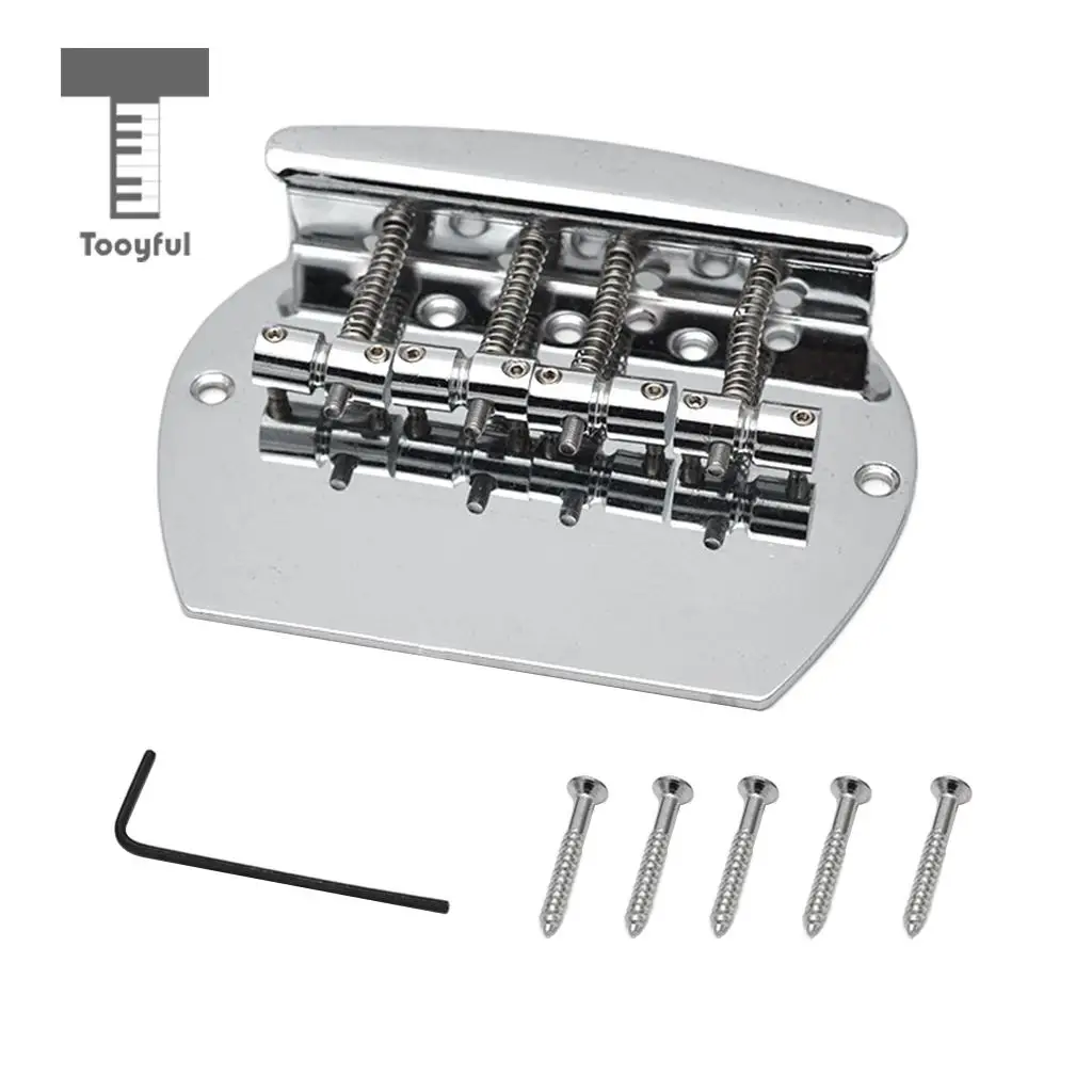 Tooyful Metal 4 String Guitar Saddle Bridge Tailpiece with Screws Wrench for Electric Guitar