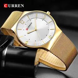 Curren Для мужчин s часы лучший бренд роскошные золотые кварцевые Для мужчин часы Водонепроницаемый сетка ремень Повседневное Спорт мужской