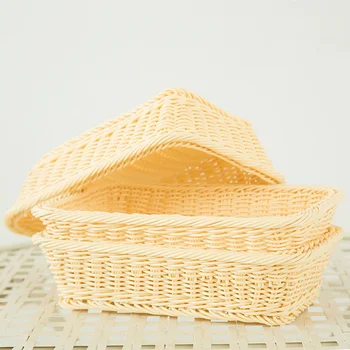 

Woven Storage Baskets Handmade Fruits Storage Boxes Supermarket Kitchen Wicker Bread Basket Square Trays Organizer Plate