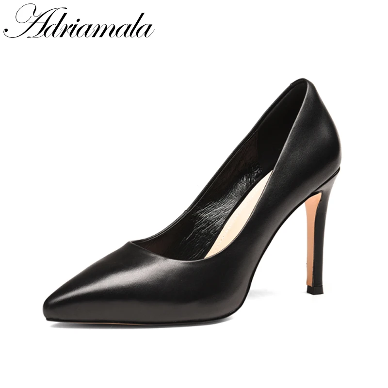 

2018 Genuine Leather Sexy Women High Heel Party Dress Pumps Shoes Brand Designer Slip-on Pointed Toe Fashion High Heel Adriamala