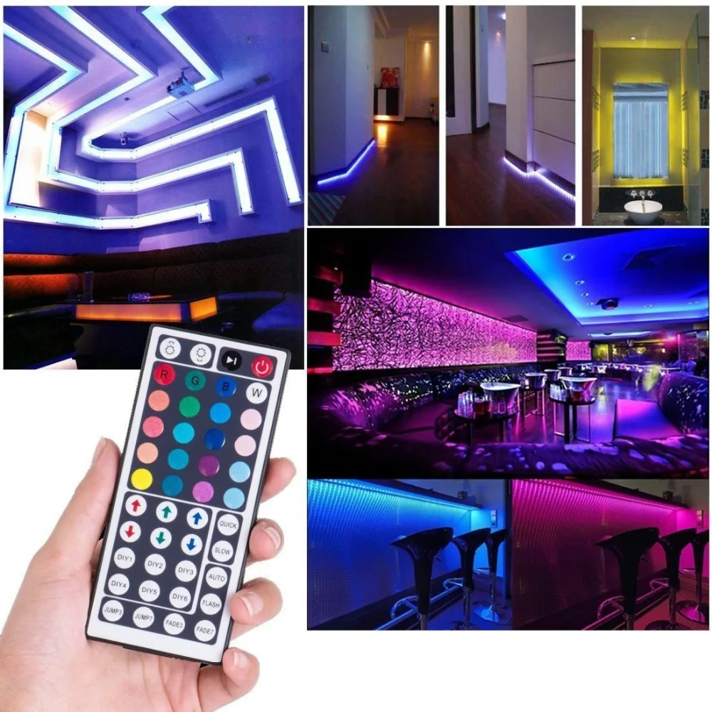 BLYN 10M 5050 LED Strip Lights RGB Waterproof 30LED/M 2M 5M LED Tape + 44Key IR Remote RGB Controller +AC/DC 12V Power Supply