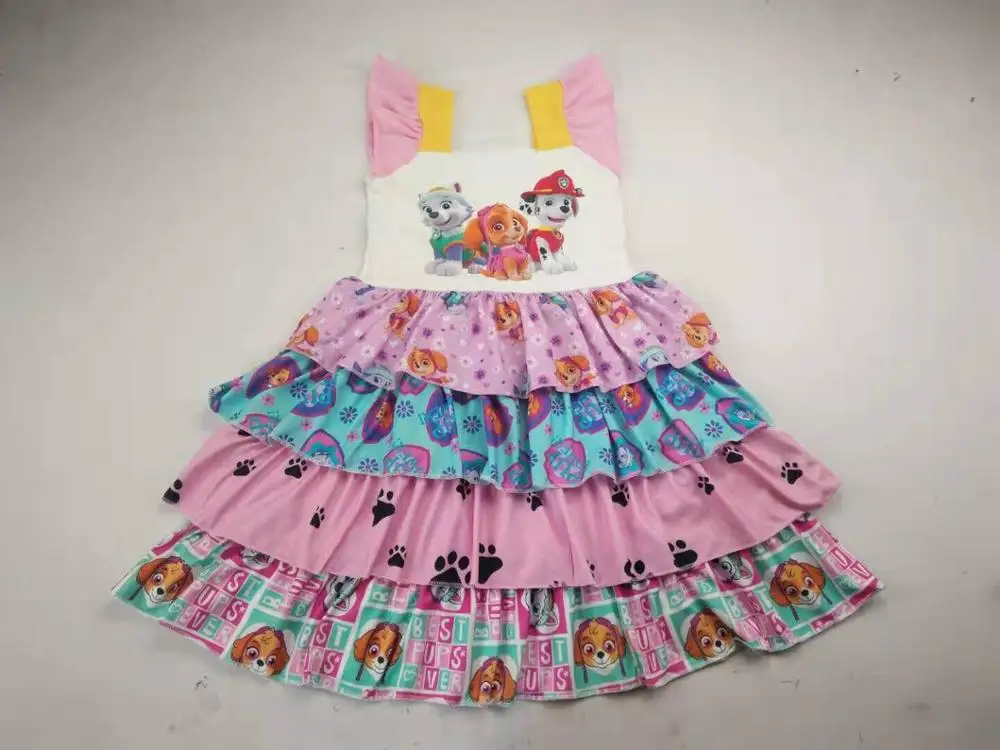 

hot sell lovely girls clothing cartoon dog print kids boutique dress