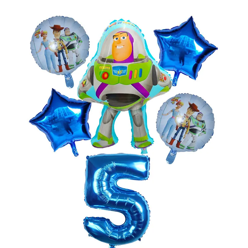 6 шт./компл. игрушка воздушные шары с Баззом лайтером с персонажами из мультфильмов из фольги гелиевый 30 дюймов номер синие шары История 4 с днем рождения воздушные шары