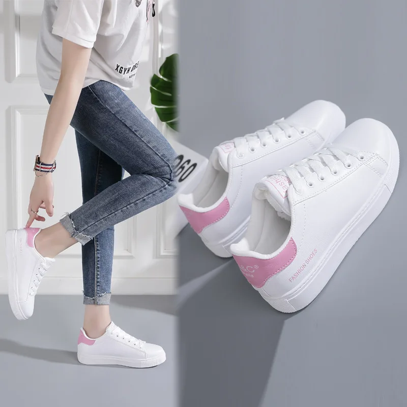 

2019 Sneaker Sport Shoes Women Skateboarding Shoes Outdoor Ladies Shoes Low Classic Skateboarding Flat White Shoes PU Leather