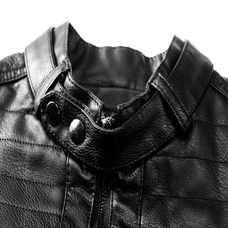 Новый Для мужчин Кожаная куртка Модные Черные мотоциклетные кожаная Slim Fit