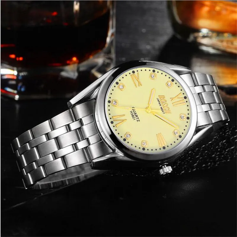 

Men's and women's black steel with gold and diamond calendar casual sports quartz watch