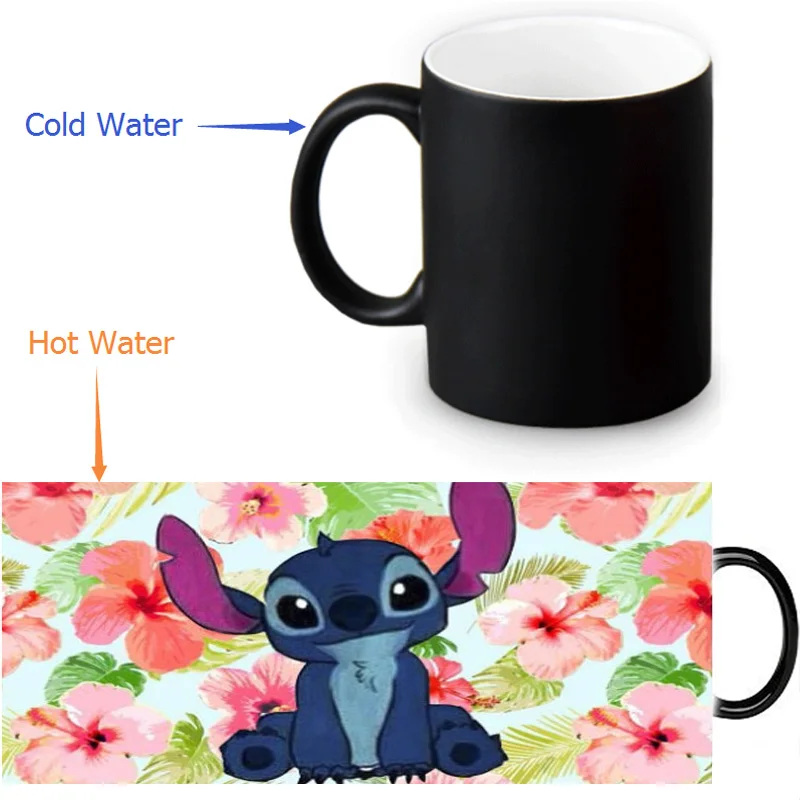 Lilo Stitch Ohana Quote mugs Heat Sensitive Color Changing magic mug heat changing color transforming cups