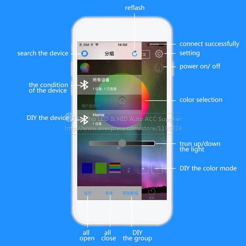 90X120cm Беспроводной с помощью приложения на телефоне автомобиля RGB Светодиодные