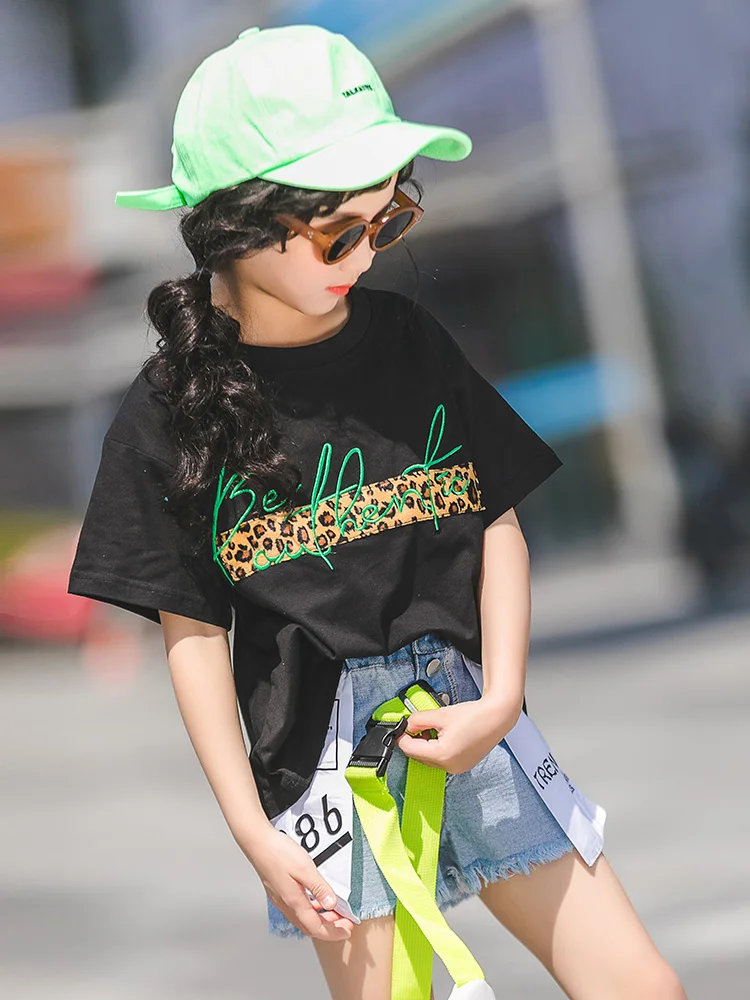 

2019 Kids T Shirt Summer Black T-shirt For Girls Teenagers Baby Tee Shirts Big Girls Tops Toddler Clothes 6 7 8 9 10 11 12 13 14