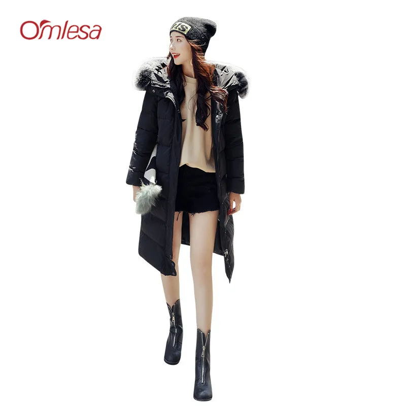 OMLESA Fox Fur Large Collar Coat 2018 Winter New Women's Down Jacket Thickening Long Hooded Over The Knee Tide Outer SX13 | Женская