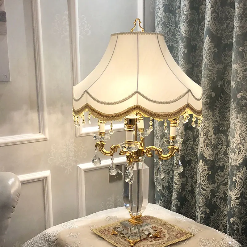 

New Design 90cm Big Size Classic Style Luxtry Crystal Reading Table Lamp for Living Room Decor Office Table Lamp Base E27x4pcs
