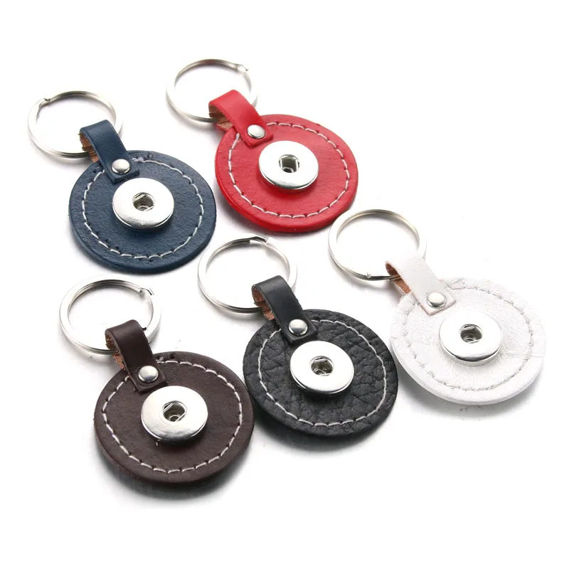 

5 Colors Round PU Leather Snap button Keychain Snap jewelry Keyring fit DIY 18MM Snap Button Jewelry key chains 2601