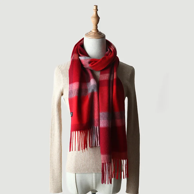 Кашемировый шарф для женщин и мужчин, Женские клетчатые кашемировые шарфы, зимние теплые клетчатые длинные шарфы с кисточками, шаль - Цвет: Red
