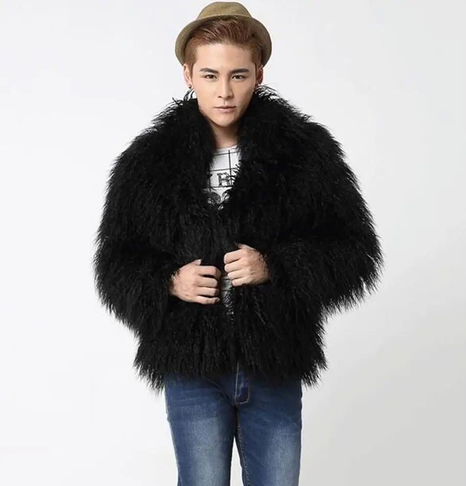 Новое зимнее Мужское пальто из искусственного лисьего меха, высококачественные мужские куртки, черные длинные мужские пальто, теплые плюс толстые бархатные пальто - Цвет: Черный