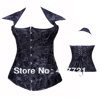 

Free shipping ML4063 S/M/L/XL Sexy Collar Attached Bustier steel boned corset