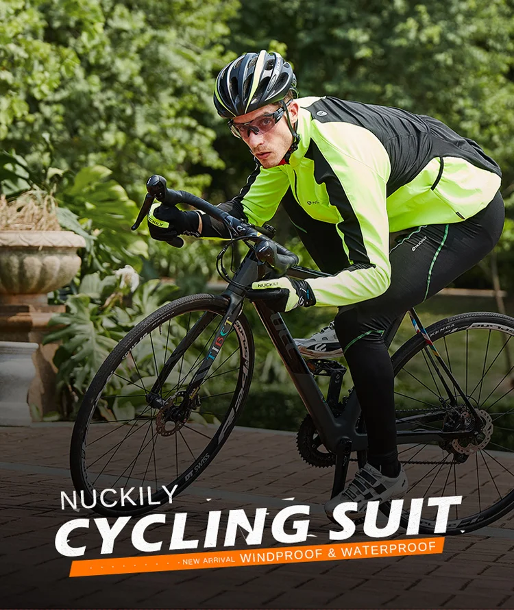 NUCKILY, Мужская велосипедная Джерси, набор, водонепроницаемая, ветрозащитная, зимняя куртка для верховой езды, термофлисовая гелевая подкладка, велосипедные колготки, набор, NJ604-903-W
